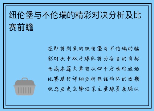 纽伦堡与不伦瑞的精彩对决分析及比赛前瞻